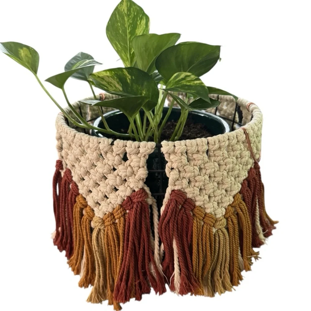 Boho Macrame Wire Basket‎ Plant Holder Storage Decor